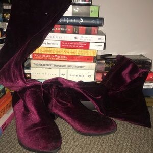 Velvet over the knees boots